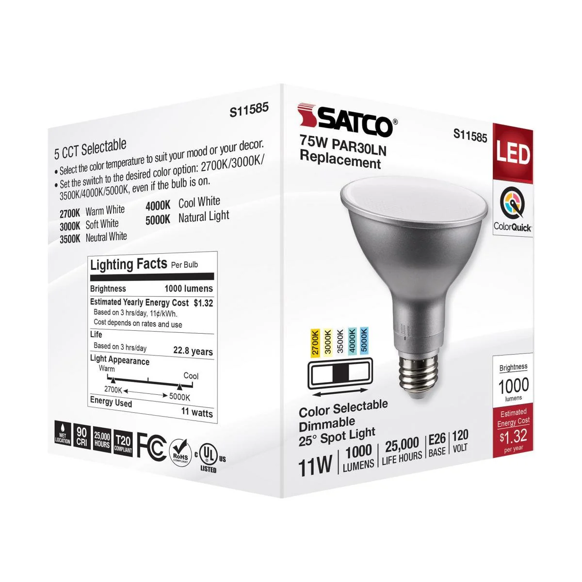 11 Watt PAR30LN LED Silver Finish; CCT Selectable - Image 3