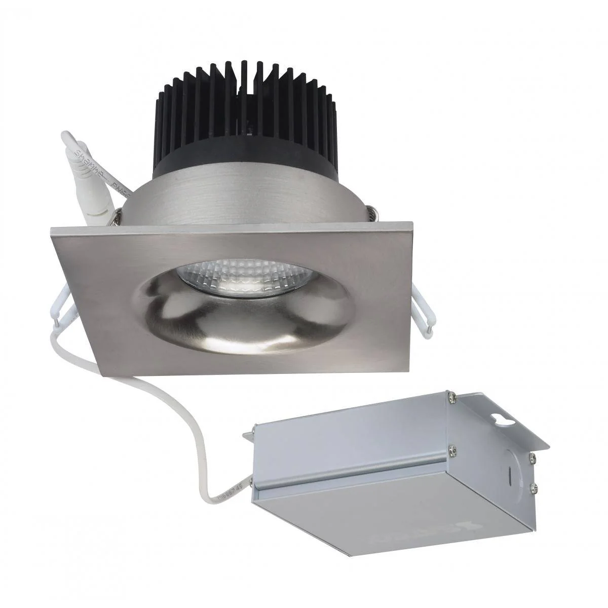 12 watt LED Direct Wire Downlight; 3.5 inch; 3000K; 120 volt; Dimmable; Square; Remote Driver; Brushed Nickel