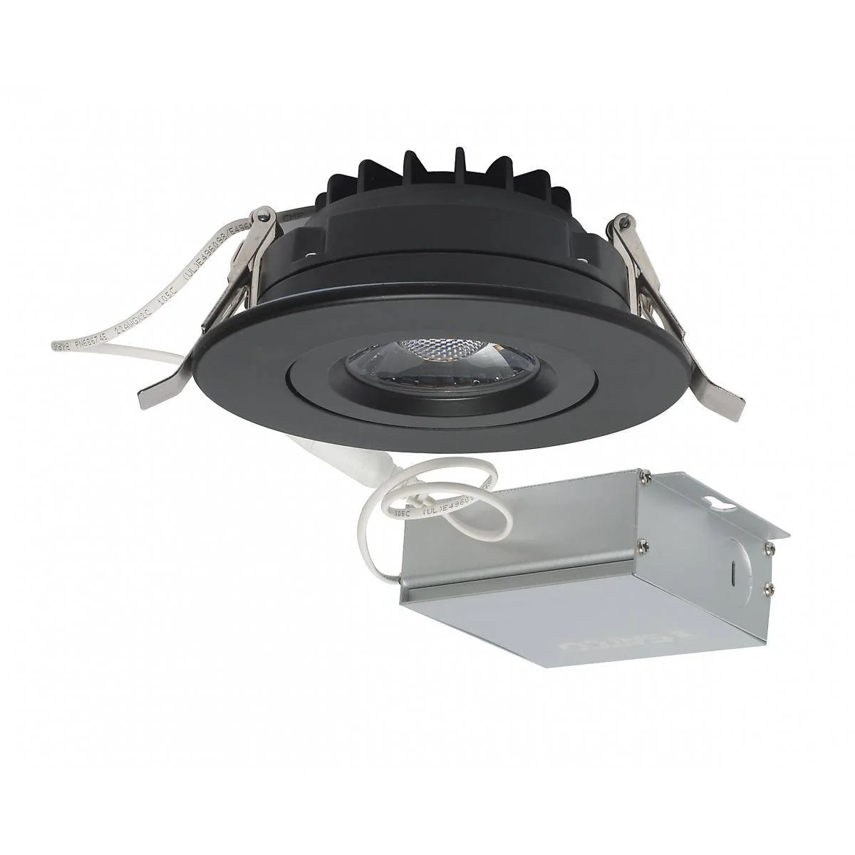 12 Watt LED Direct Wire Downlight; Gimbaled; 4 inch; 3000K; 120 volt; Dimmable; Round; Remote Driver; Black - Image 2
