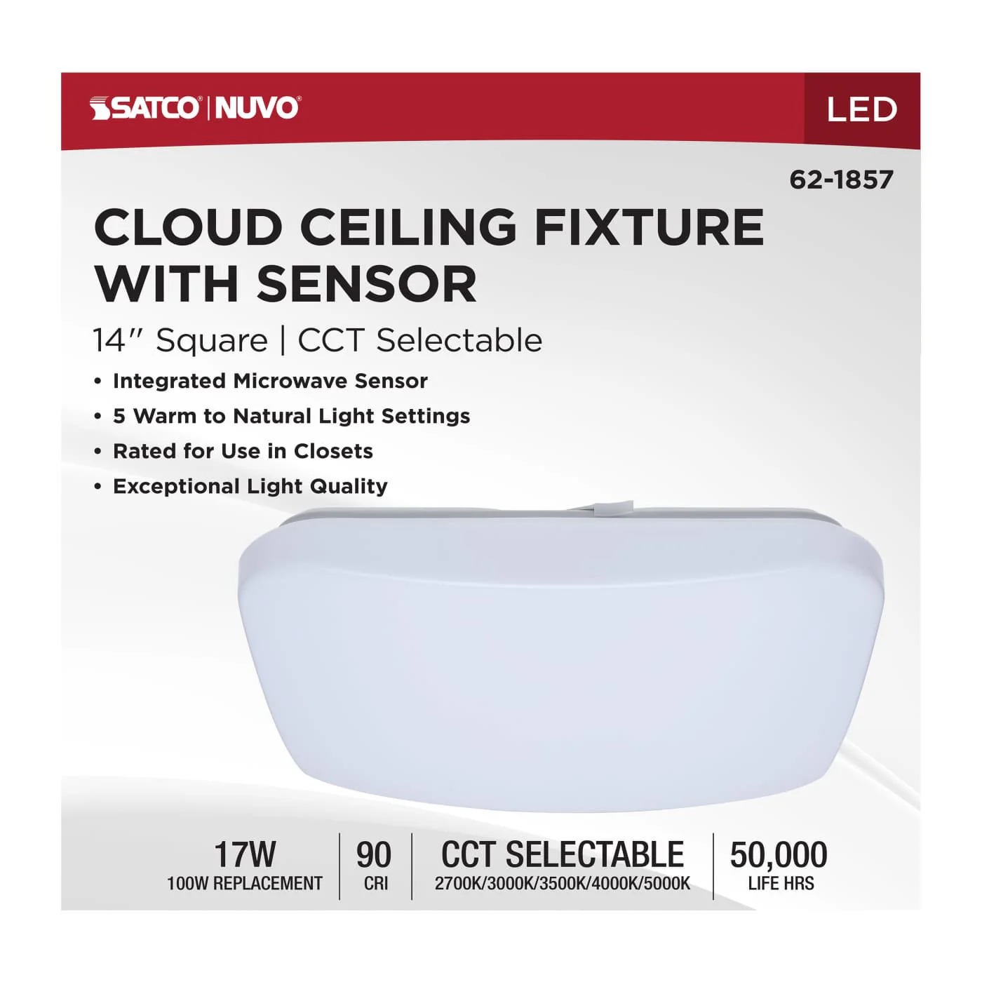 14 Inch LED Cloud Fixture with Sensor; 17 Watts; CCT; Square Shape; 120V - Image 6