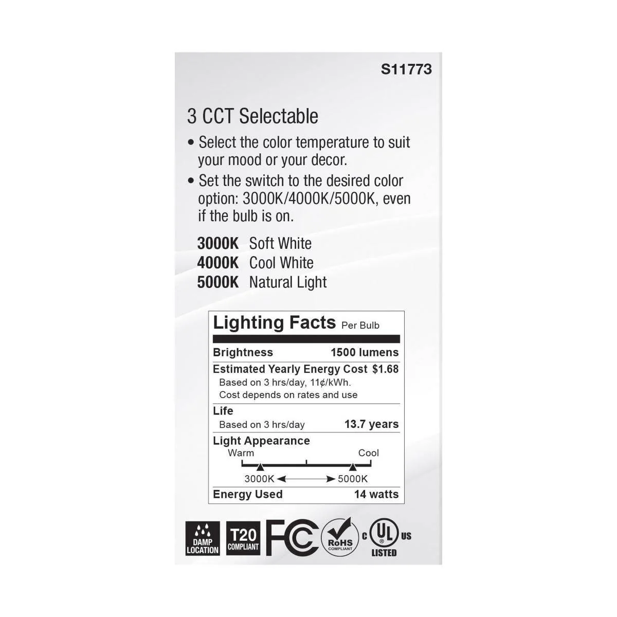 14 Watt LED A19; CCT Selectable; White Finish; 90 CRI - Image 3
