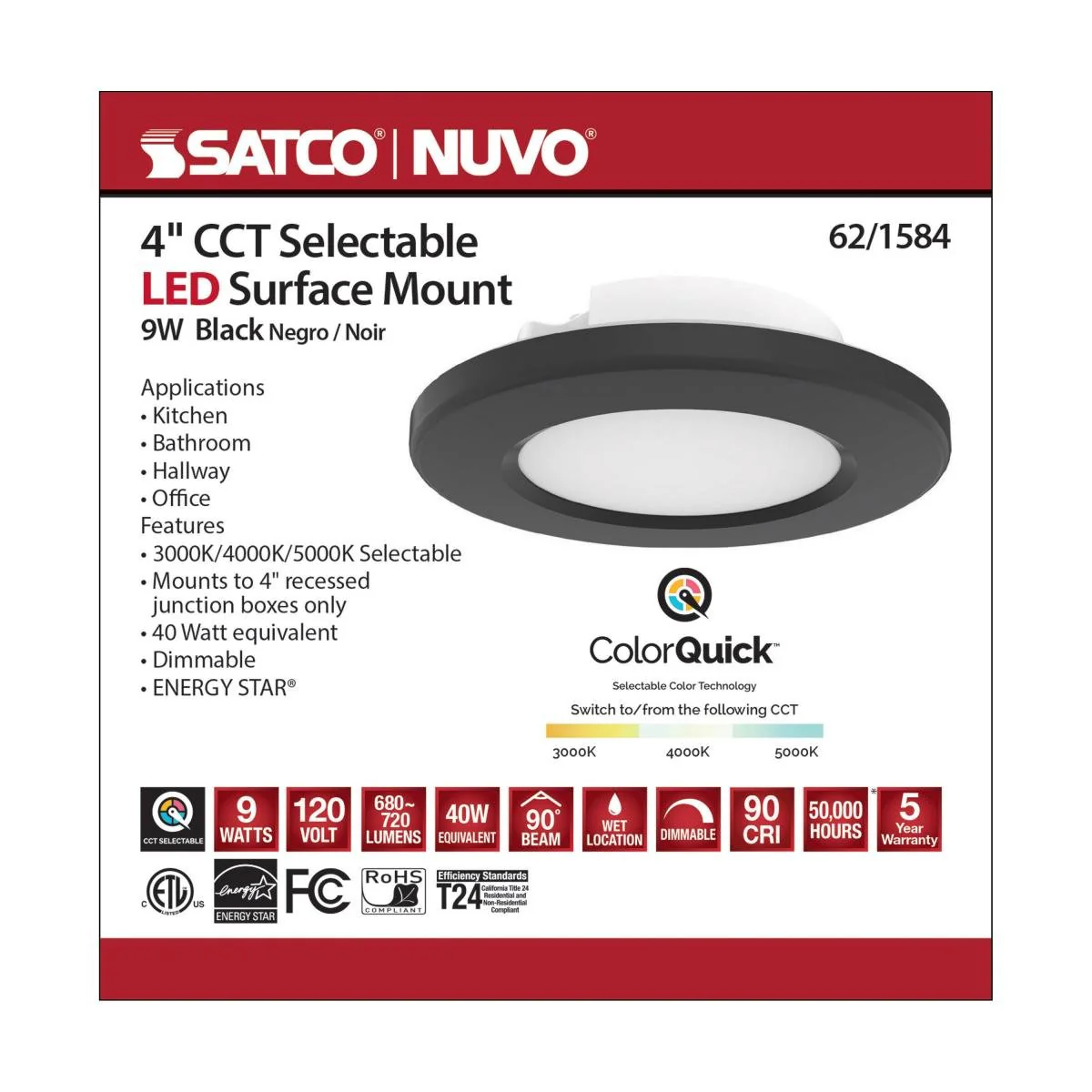4 inch; LED Surface Mount Fixture; CCT Selectable 3K/4K/5K; Black - Image 5