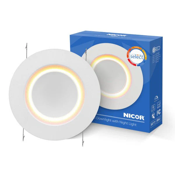 5"/6" White Baffle Selectable LED Downlight Retrofit with Night Light Feature