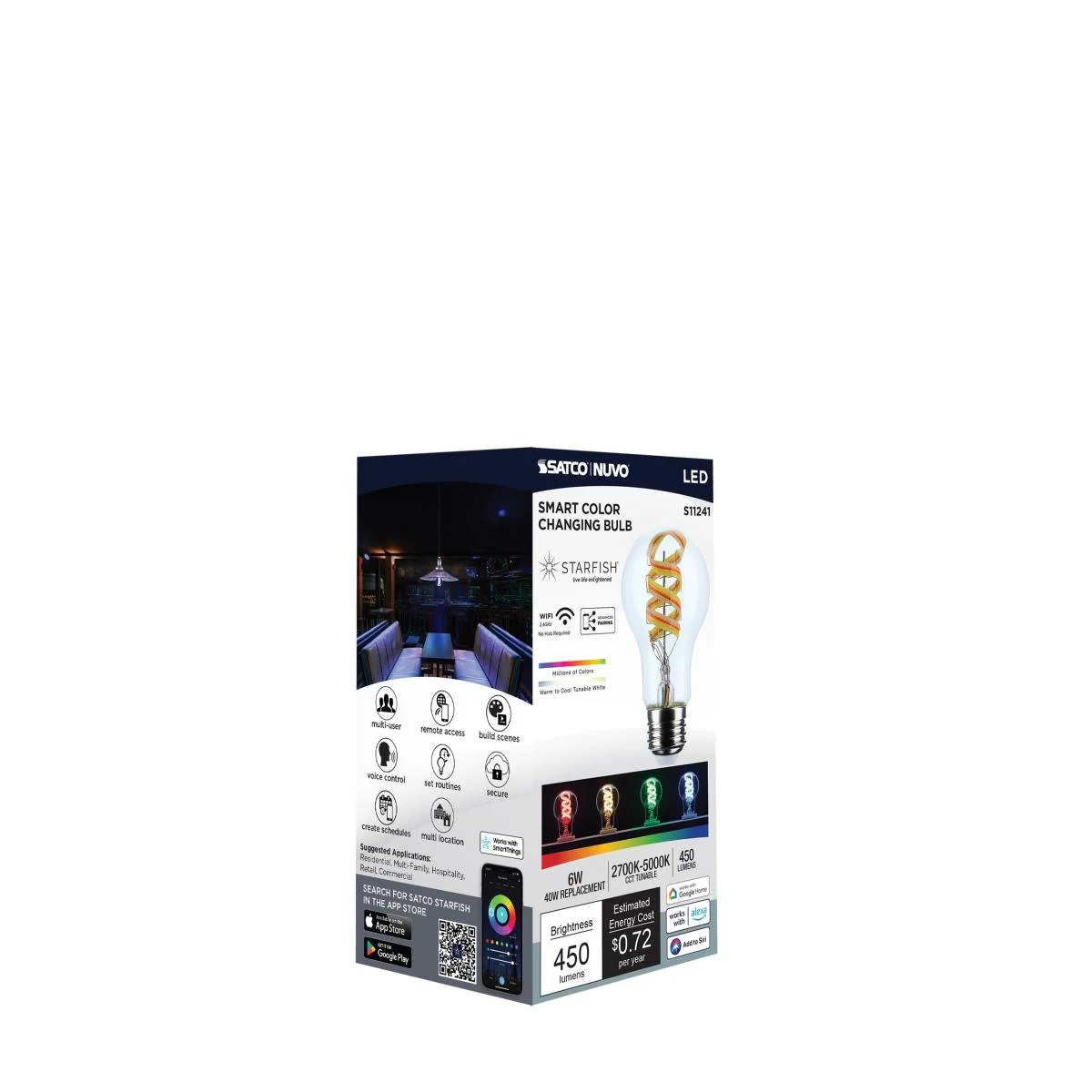 6 Watt; A19 LED; 2700K-5000K RGB/Tunable White; Starfish IOT; Clear; Medium Base - Image 6