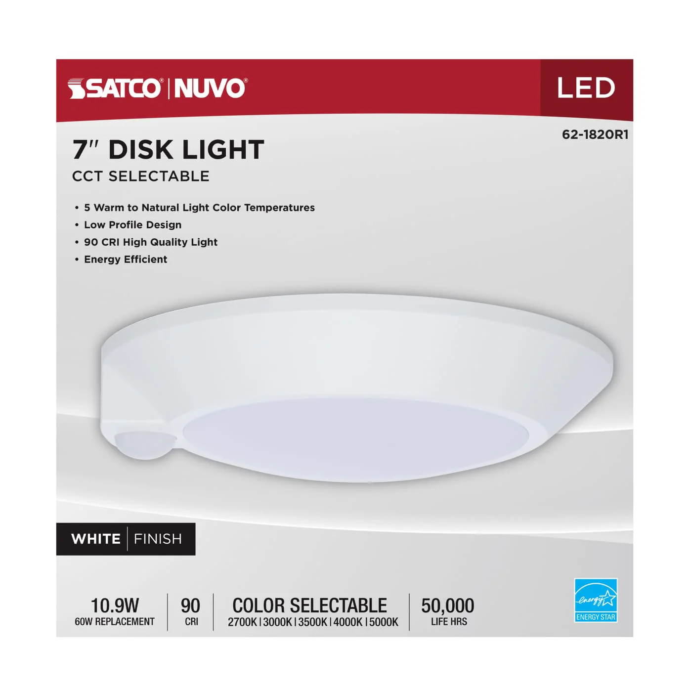 7 Inch White LED Disk Light With Occupancy Sensor; 27K/3K/35K/4K/5K CCT - Image 3