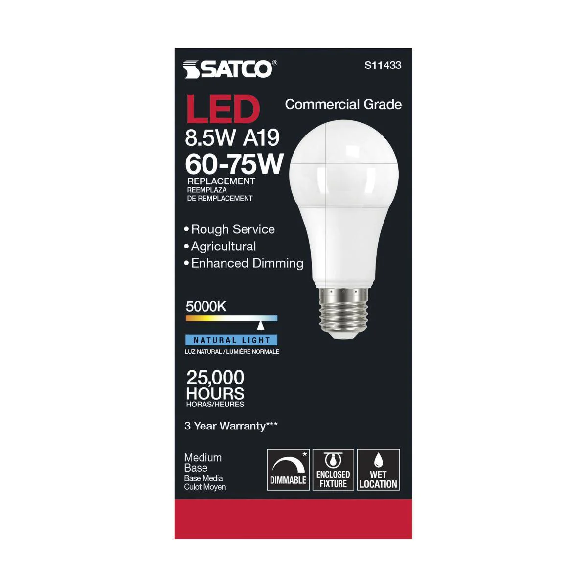 8.5 Watt; A19 LED Dimmable Agriculture Bulb; 5000K - Image 3