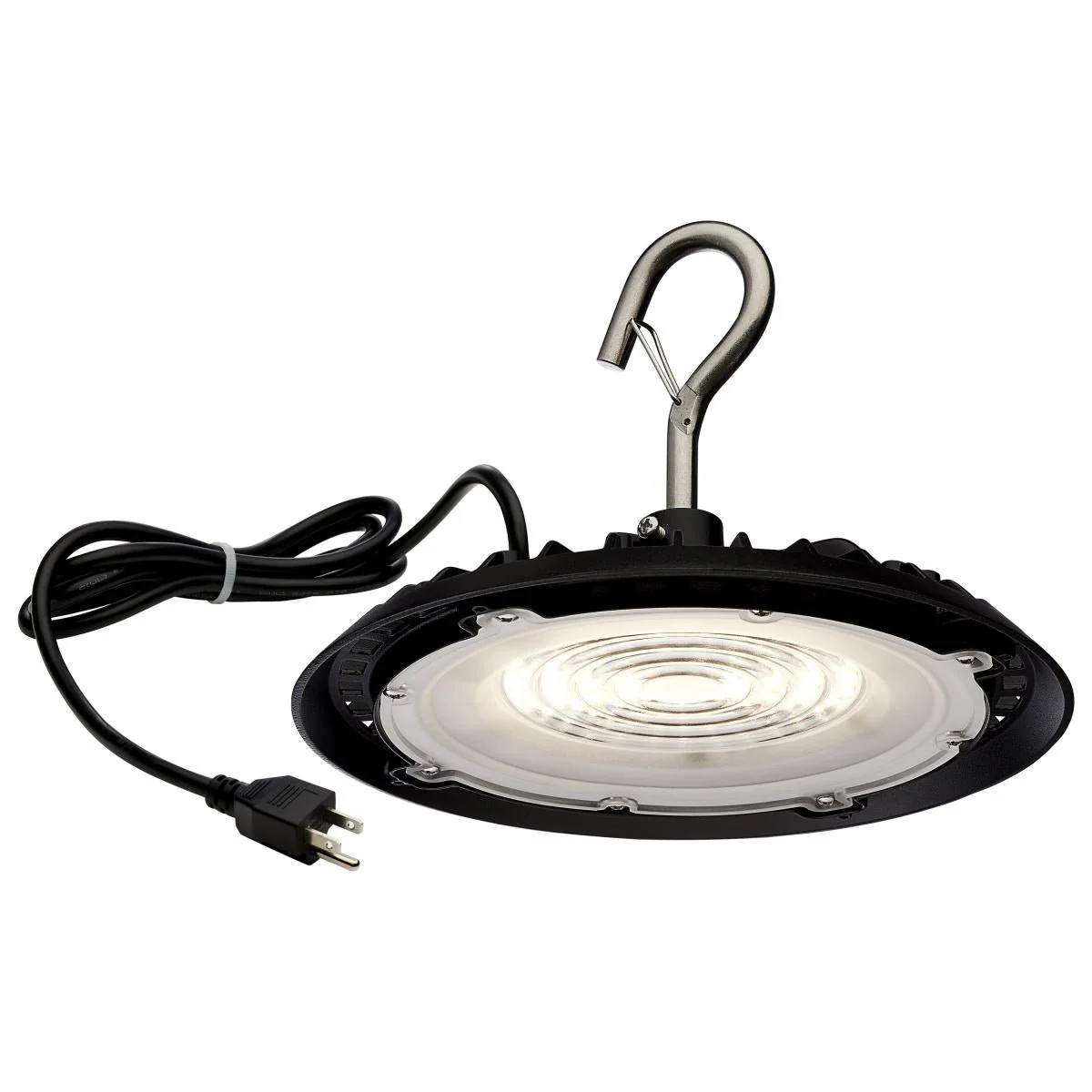 80 Watt, Hi-Pro Shop Light with Plug, 8" Dia. 5000K, Black Finish, 120 Volt
