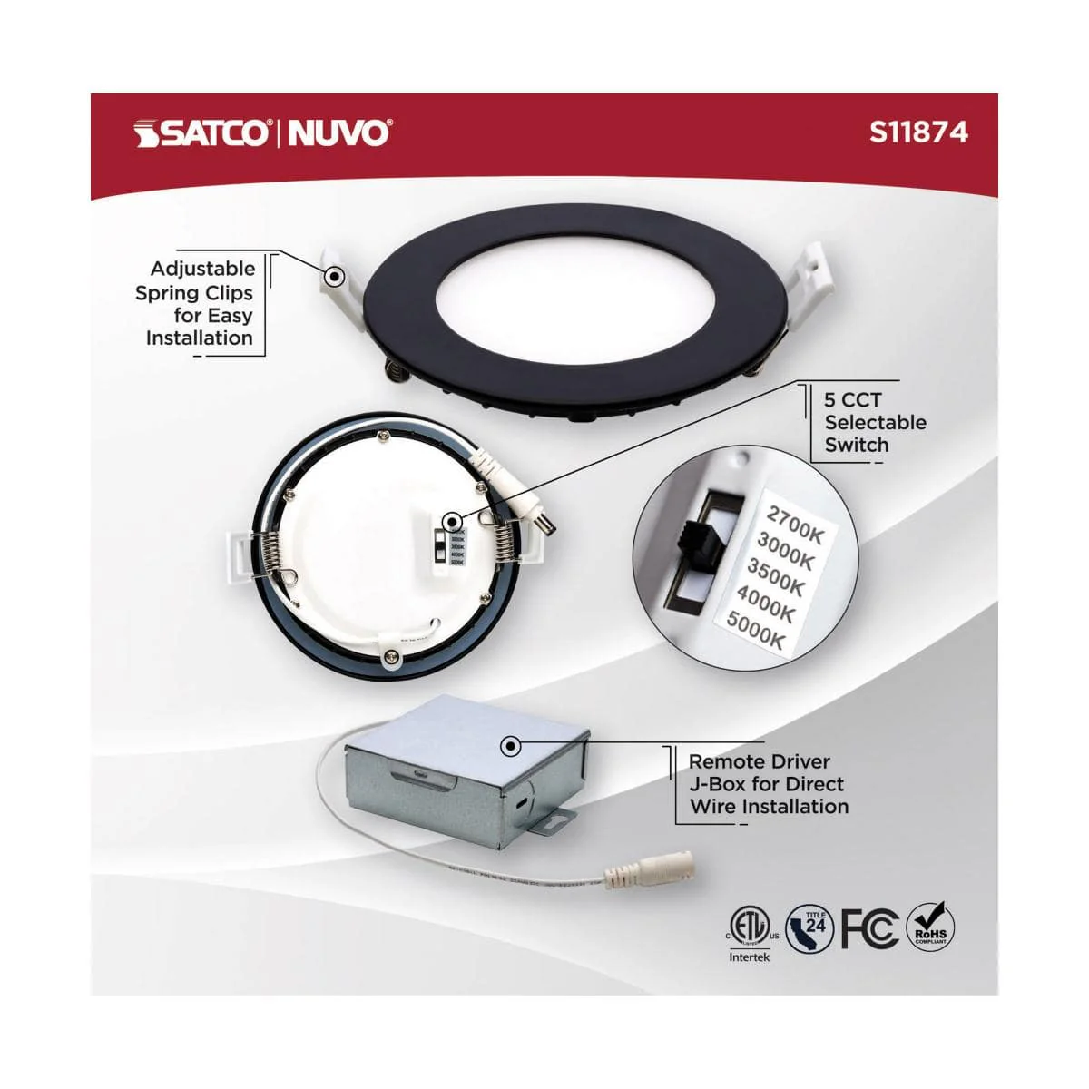 Black 10 Watt; LED Direct Wire Downlight; Edge-lit; 4 inch; CCT Selectable - Image 3