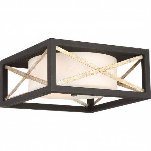 Boxer Flush Mount Fixture in Matte Black w/ Satin White Glass