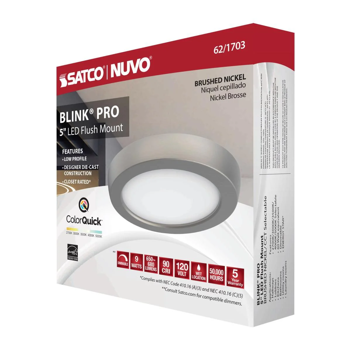 Brushed Nickel 9W; 5in; LED Fixture; CCT Selectable; Round Shape - Image 4