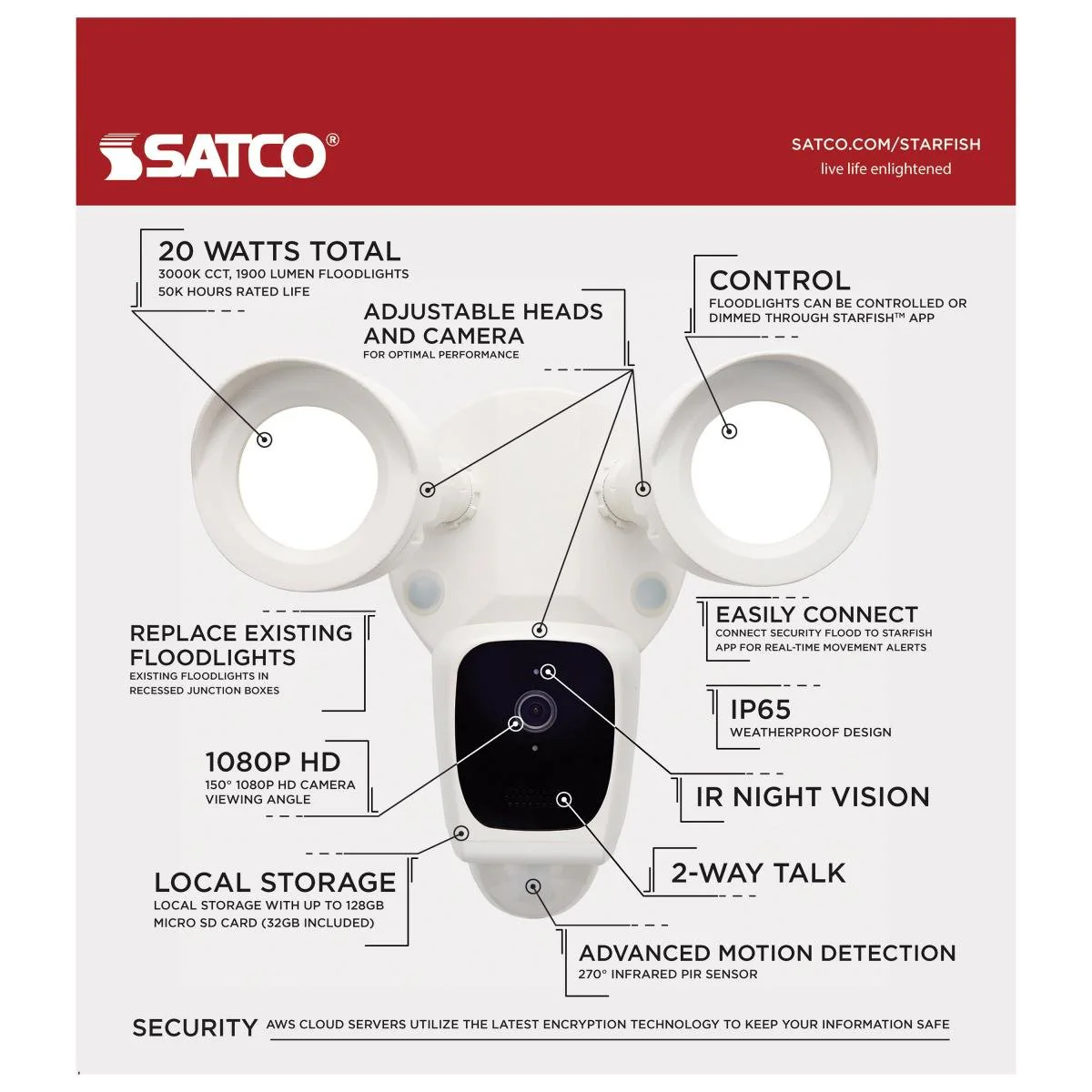 Bullet Outdoor SMART Security Camera; Starfish enabled; White Finish - Image 5