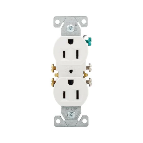 Cooper 15A White Duplex Receptacle- 125V, Impact-Resistant Thermoplastic