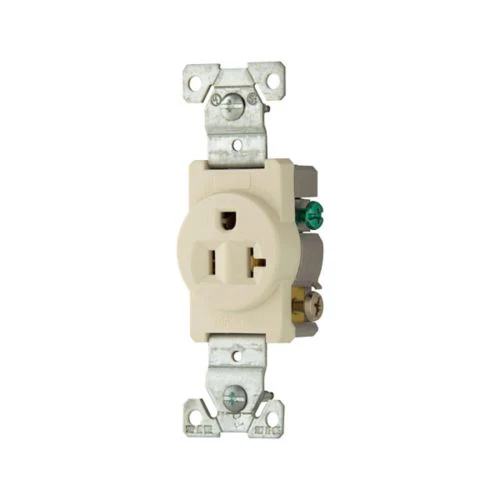 Cooper 20A Light Almond Commercial Single Outlet Receptacle- 125V - Image 2