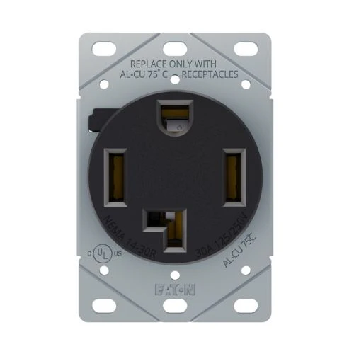 Eaton Flush Mount 30A Receptacle, Heavy Duty, 125/250V- Black