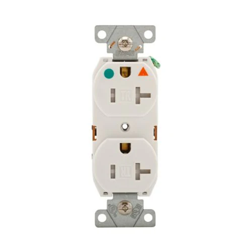 Eaton Heavy-Duty Hospital Grade 20 Amp Duplex Receptacle, #14-10 AWG in White