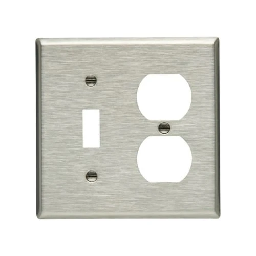 Eaton Stainless Steel Combination Wallplate, Toggle and Duplex Receptacle Cutout
