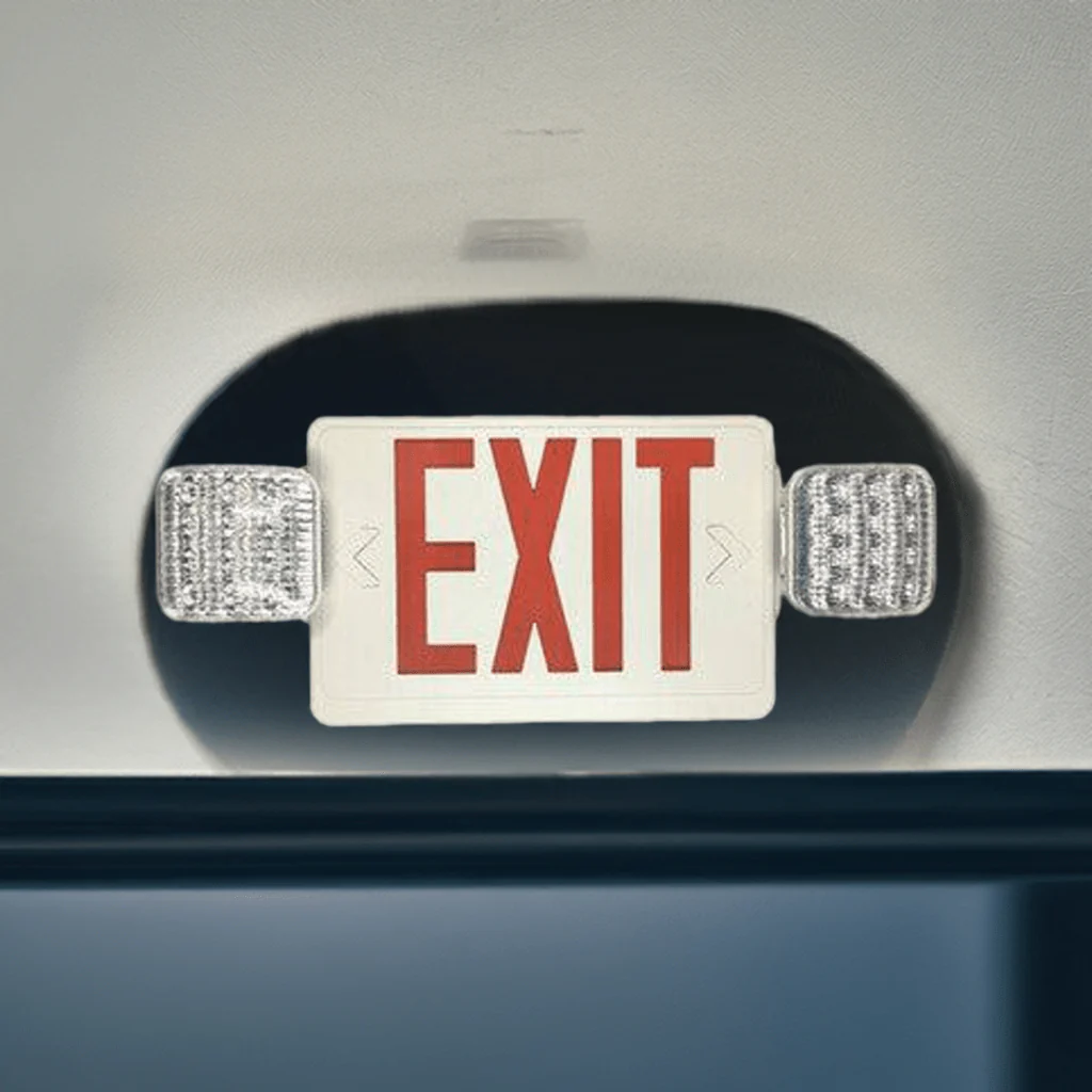 Exit Sign Red with Emergency Light White Housing - Image 2