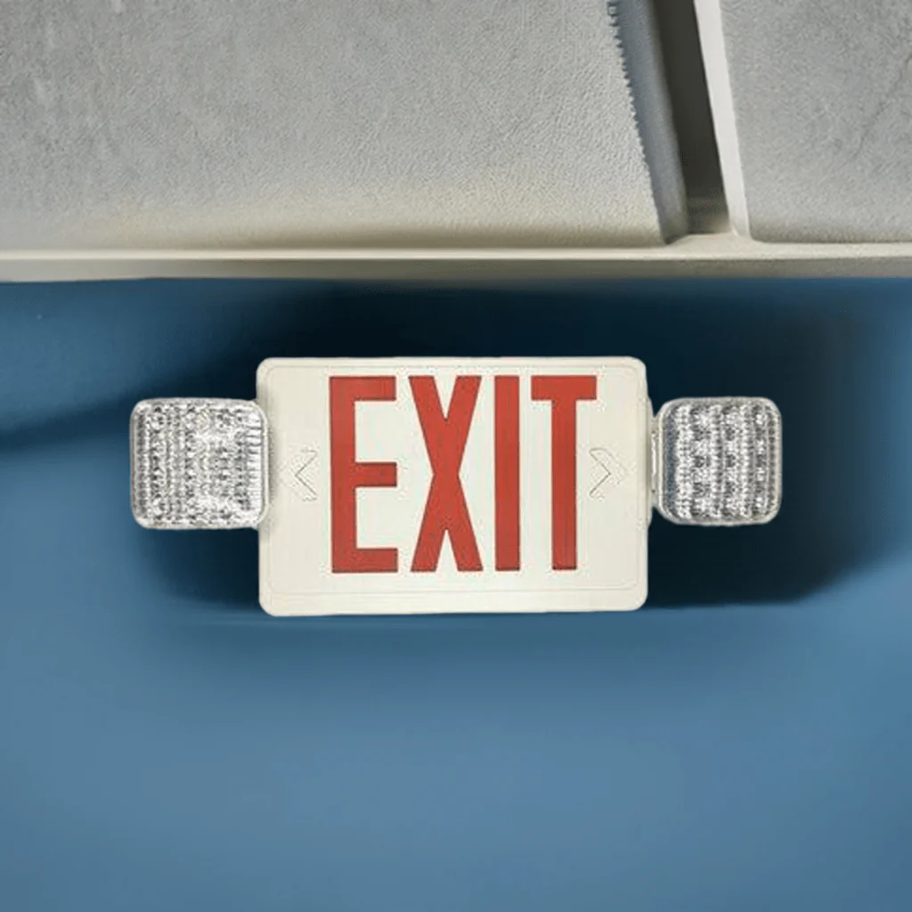 Exit Sign Red with Emergency Light White Housing - Image 3