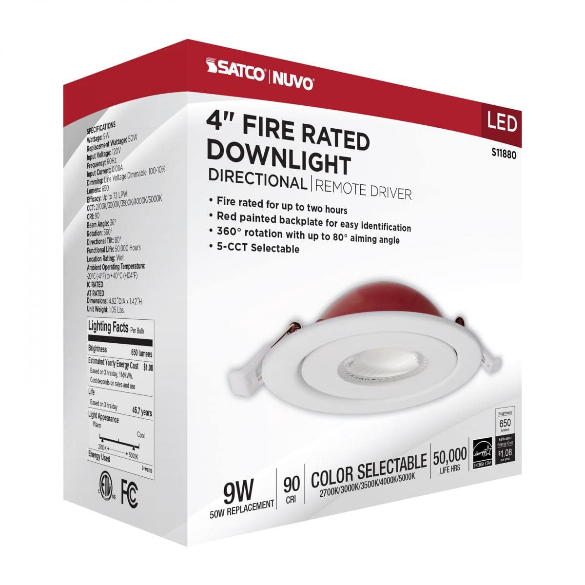 Fire Rated; 4 Inch Direct Wire Directional Downlight; Round Shape; White Finish; CCT Selectable - Image 4