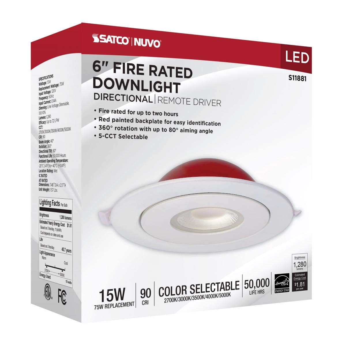 Fire Rated; 6 Inch Direct Wire Directional Downlight; Round Shape; White Finish; CCT Selectable - Image 3