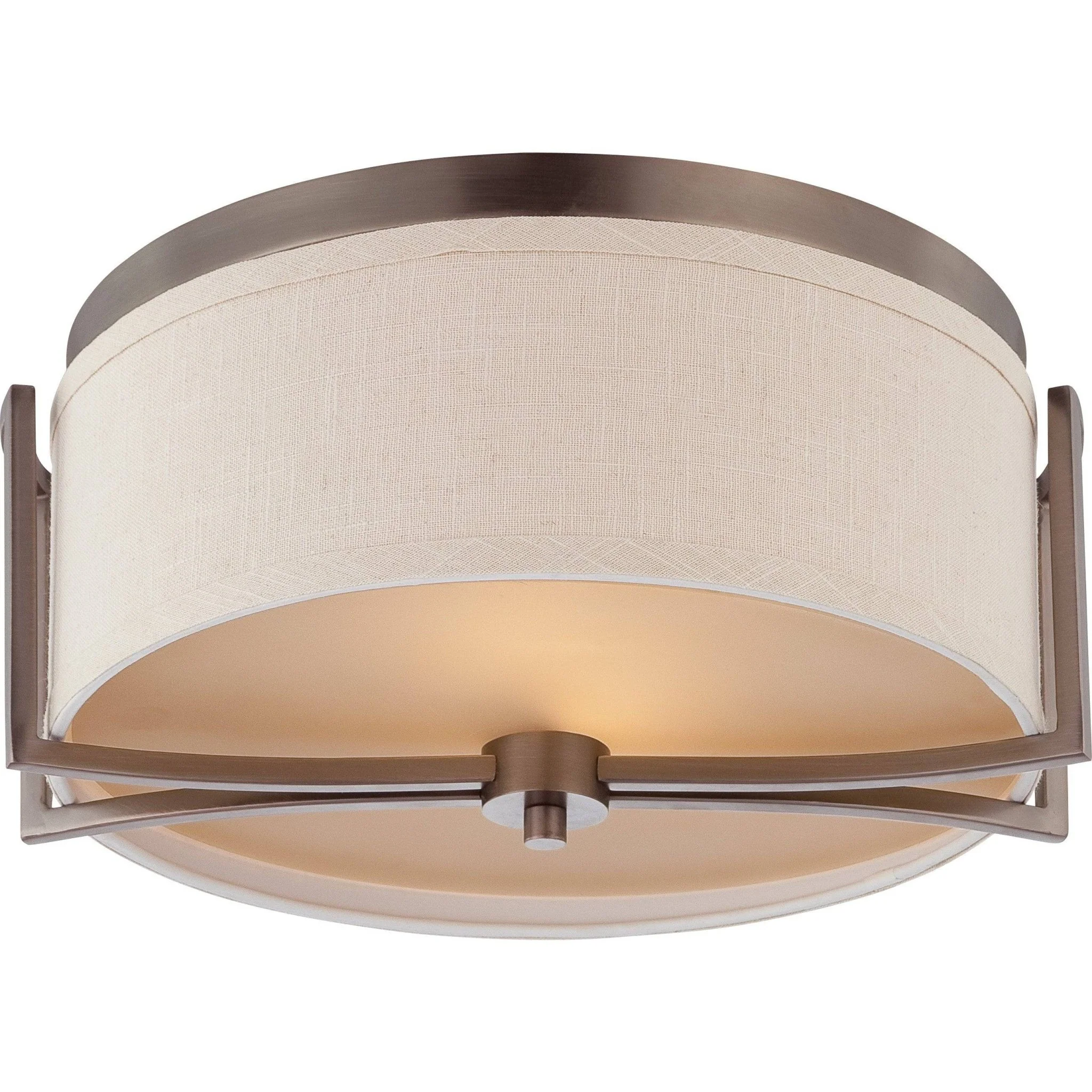 Gemini - 2 Light Flush Dome Fixture with Khaki Fabric Shade