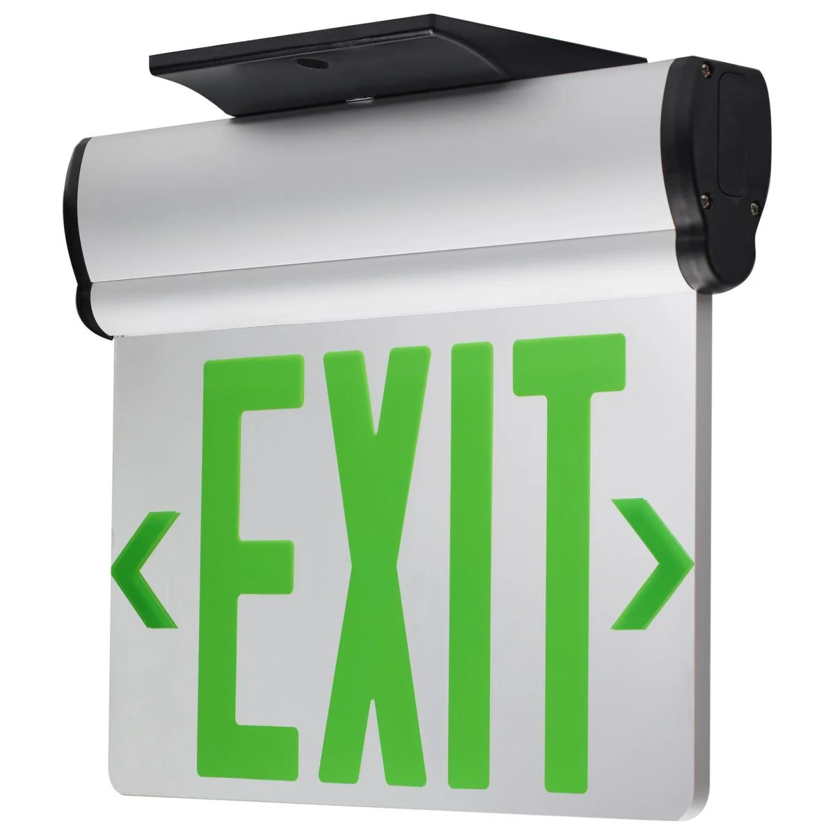 Green (Mirror) Edge Lit LED Exit Sign, 90min Ni-Cad backup, 120/277V, Dual Face, Top/Back/End Mount - Image 2