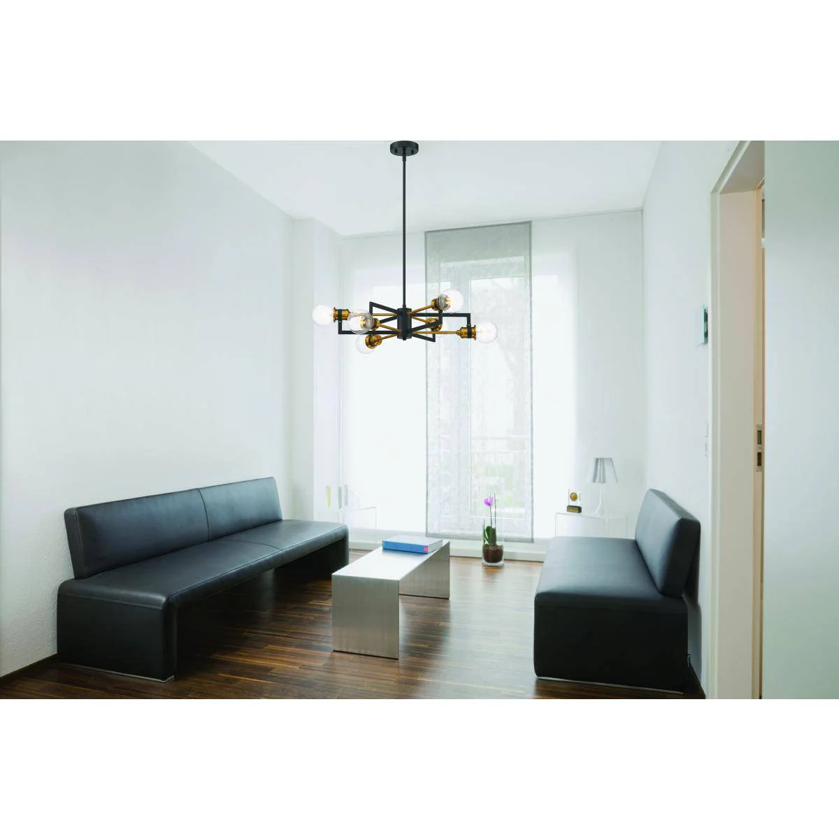 Intention 6 Light Chandelier - Warm Brass and Black Finish - Image 2