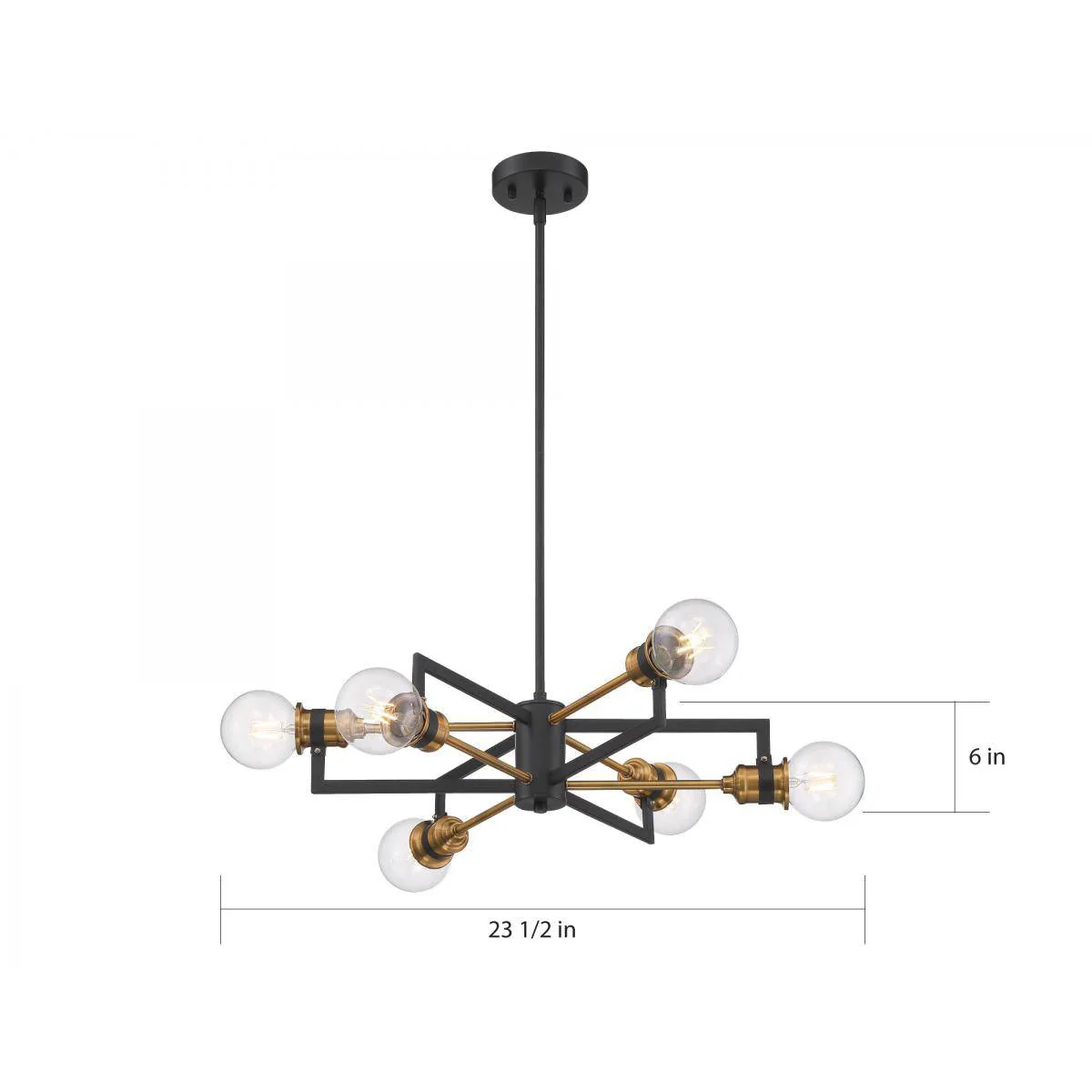 Intention 6 Light Chandelier - Warm Brass and Black Finish - Image 3
