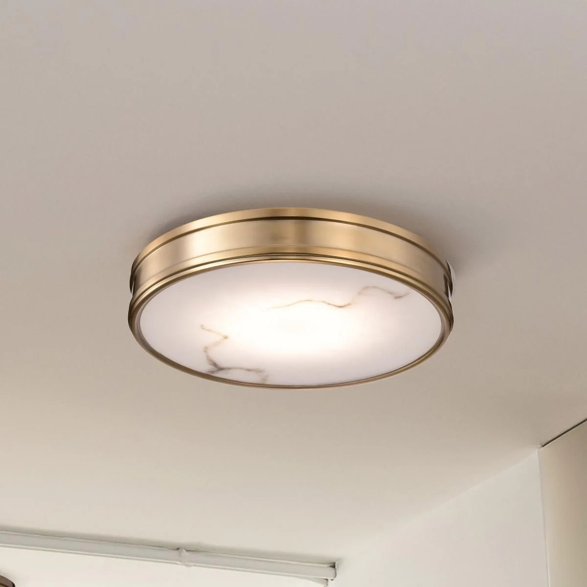 Kendall; 14 Inch LED Flush Mount; Burnished Brass with Alabaster Glass - Image 5
