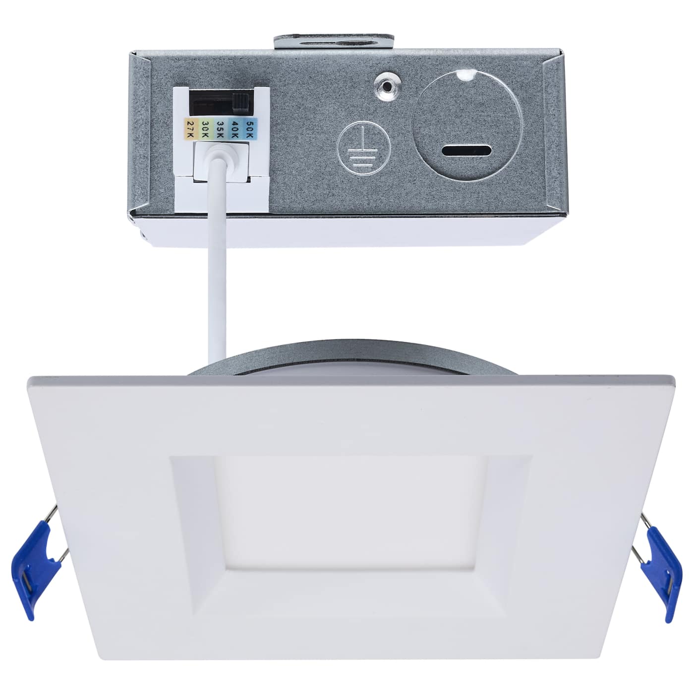 LED 4 Inch Square 9 Watt LED Direct Canless Downlight; Smooth Baffle- CCT
