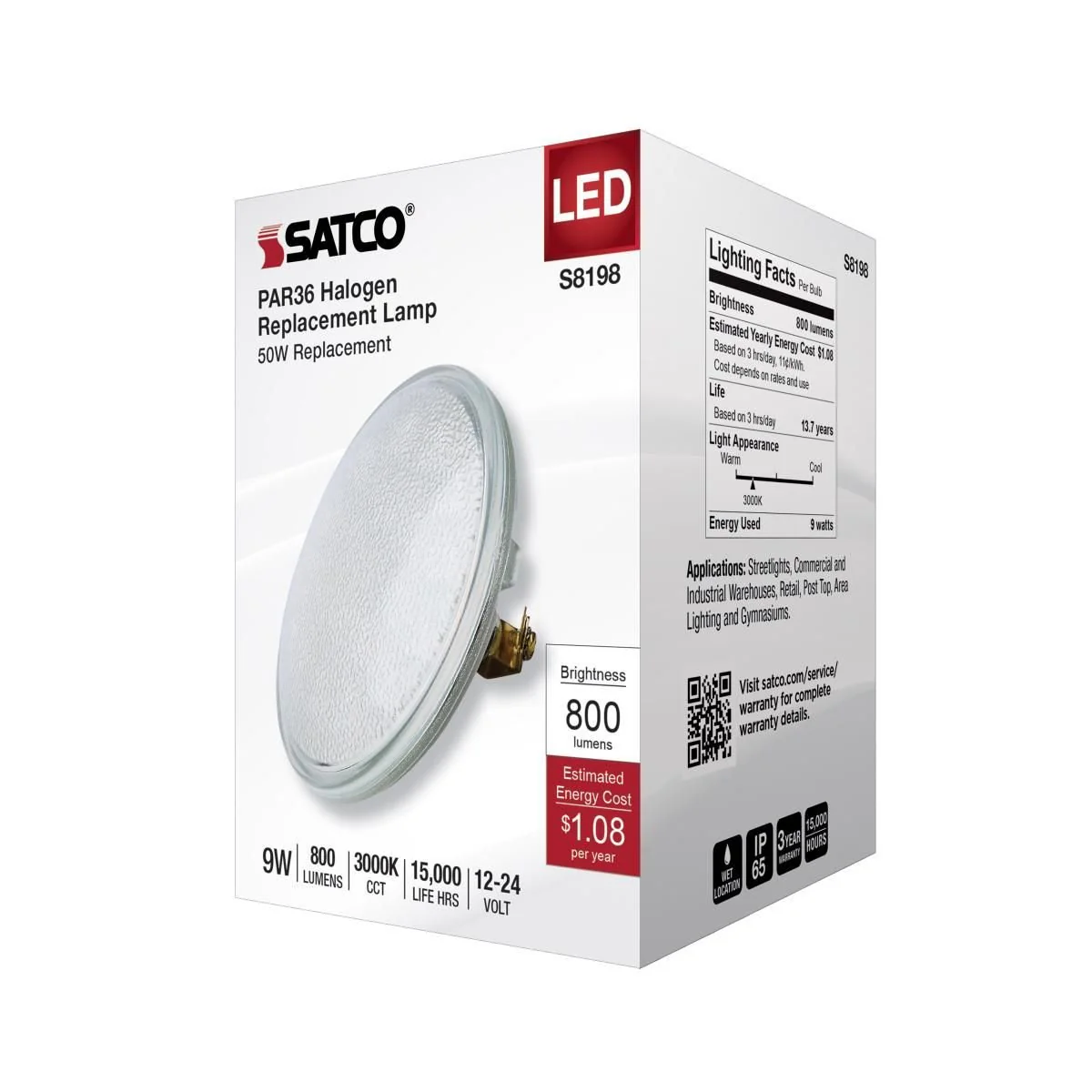 LED 9 Watt PAR36; 3000K; Screw Terminal Base - Image 3
