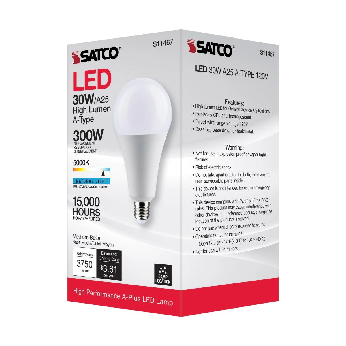 LED A25 30 Watt; 5000K- 300 Watt Equal: Non Dimmable - Image 5
