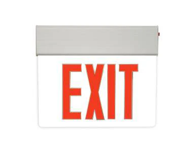 LED Edgelit Exit Sign w/ Red Letters, 1 Side, 120V-277V, White-Battery Backup