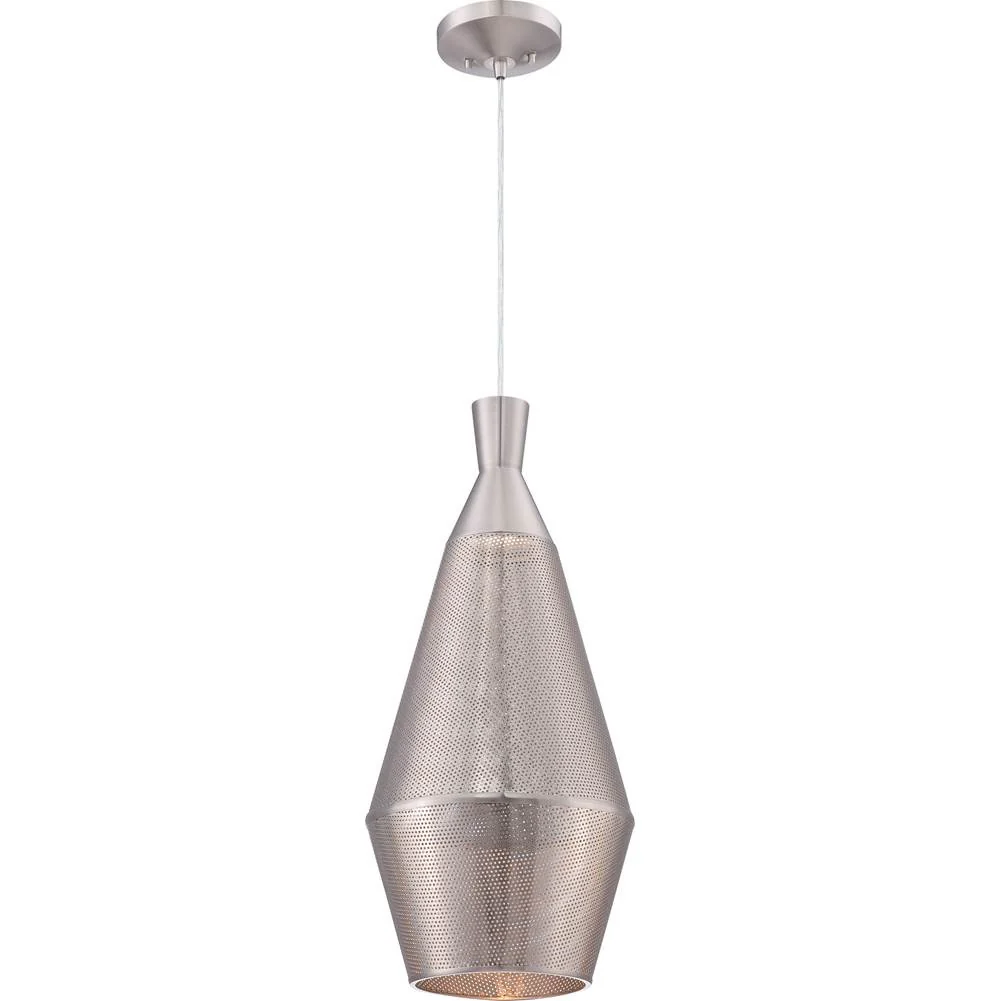 LED Pendant Light with Satin Steel Perforated Metal Shade