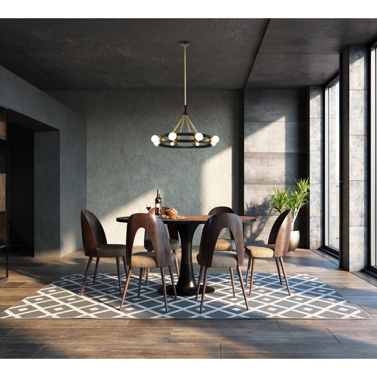 Marsden 8 Light Chandelier; Matte Black and Natural Brass Finish - Image 2