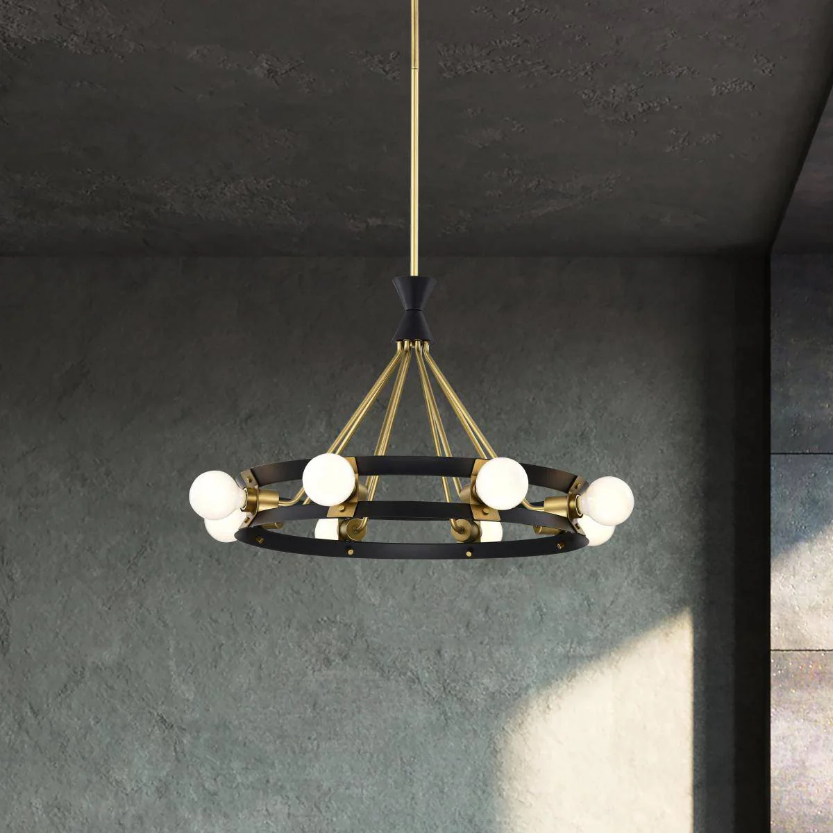 Marsden 8 Light Chandelier; Matte Black and Natural Brass Finish - Image 3