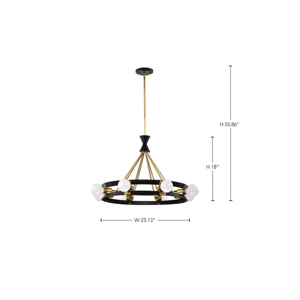 Marsden 8 Light Chandelier; Matte Black and Natural Brass Finish - Image 5