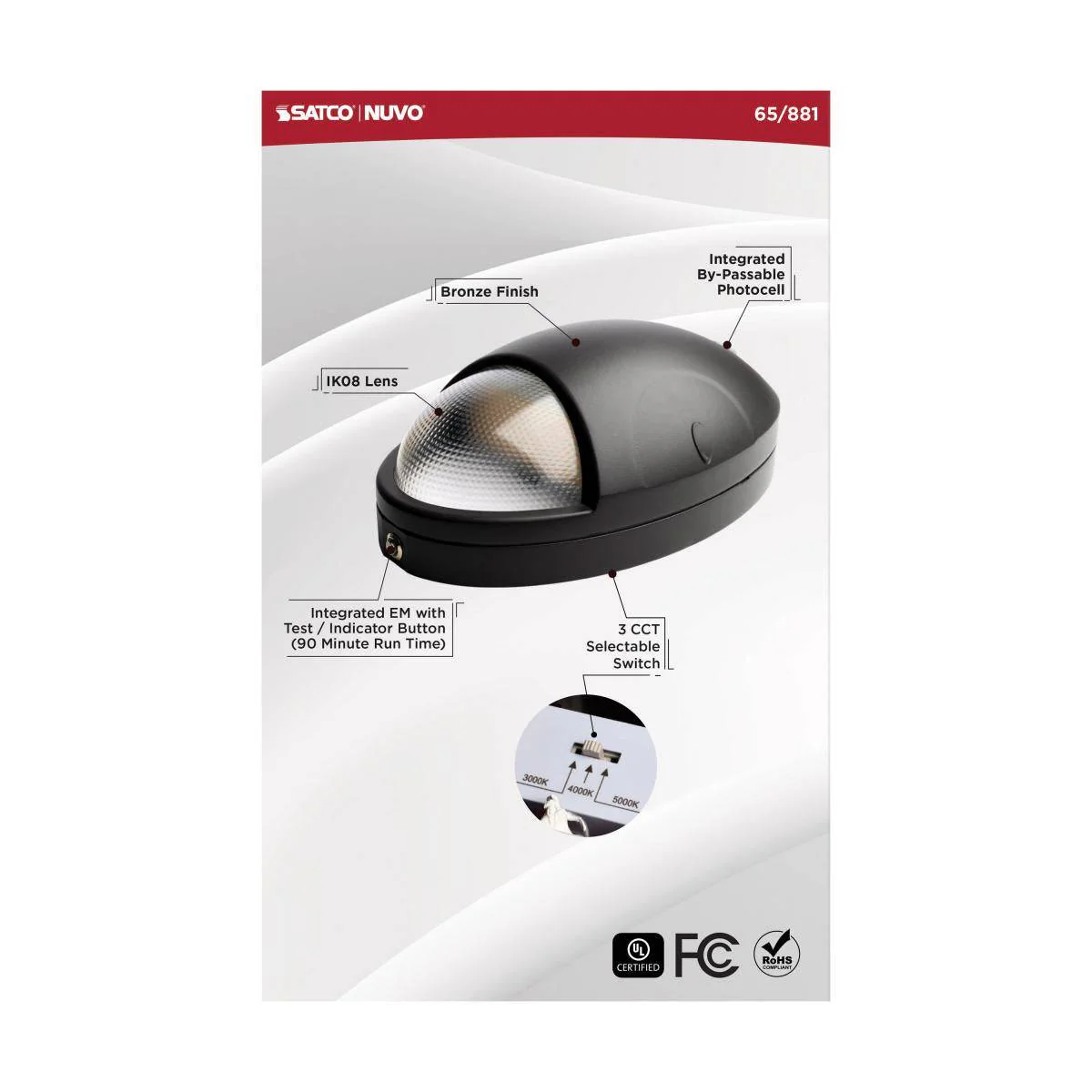 Oval Small Emergency Wall Pack; LED; CCT Selectable; Photocell; Black Finish - Image 6