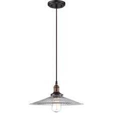 Pendant Fixture with Clear Ribbed Glass and Vintage Light Bulb in Bronze