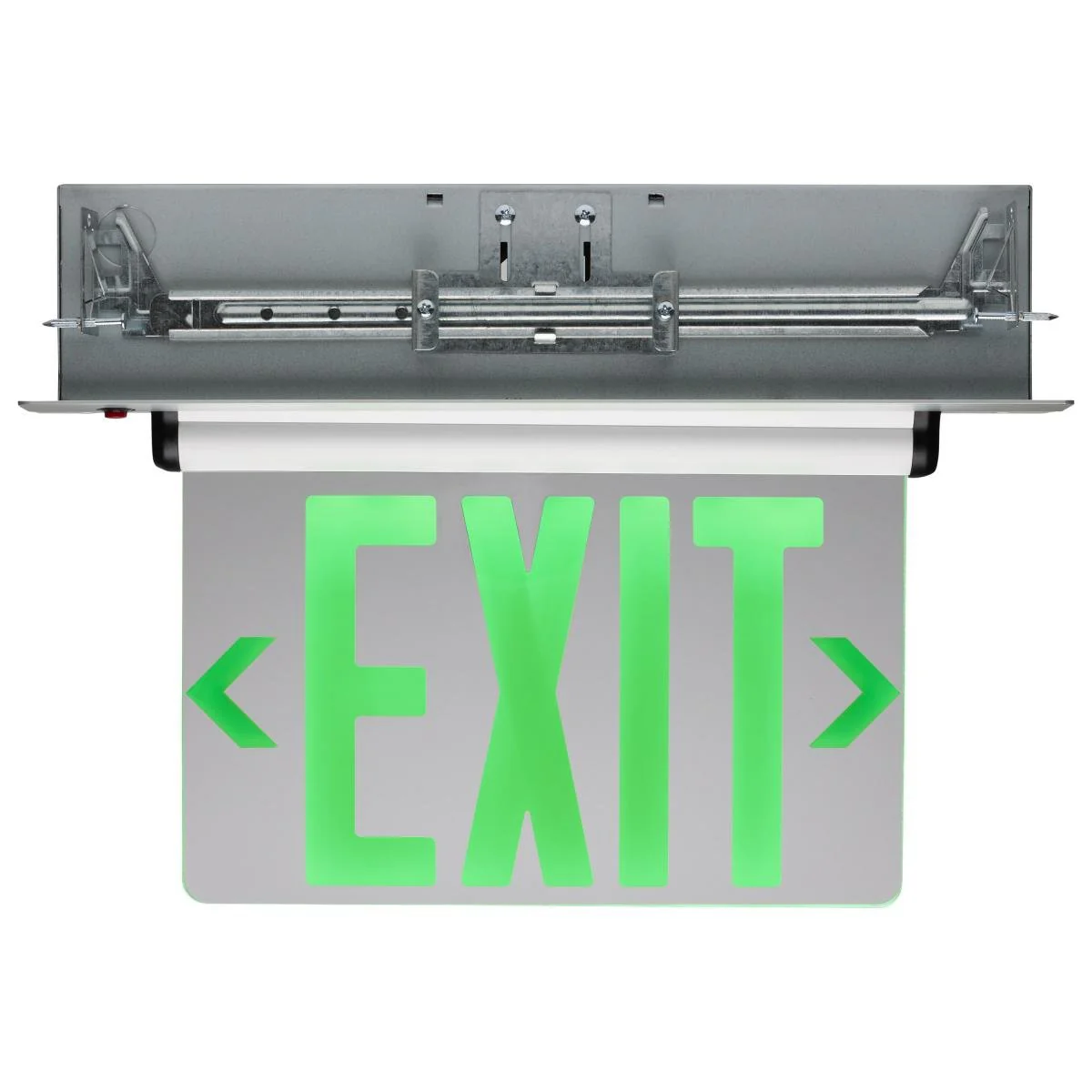 Recessed Green (Mirror) Edge Lit LED Exit Sign; 2.94 Watts; Dual Face; 120V/277V