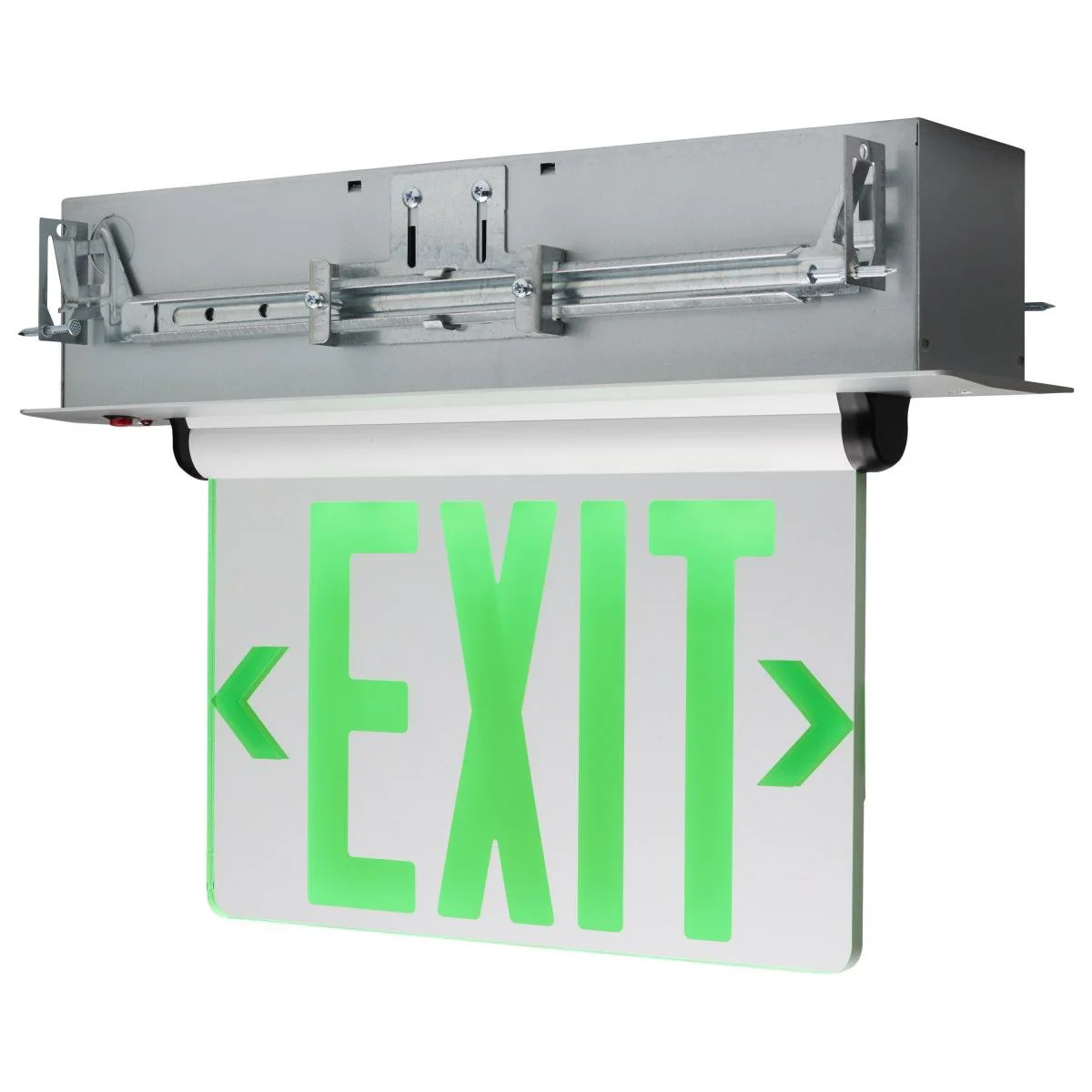Recessed Green (Mirror) Edge Lit LED Exit Sign; 2.94 Watts; Dual Face; 120V/277V - Image 2