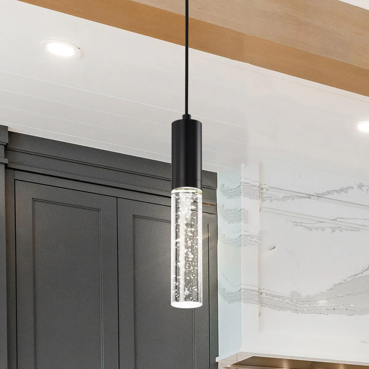 RGB Lacey 2 Inch LED Mini Pendant; Matte Black with K9 Bubble Crystal - Image 10