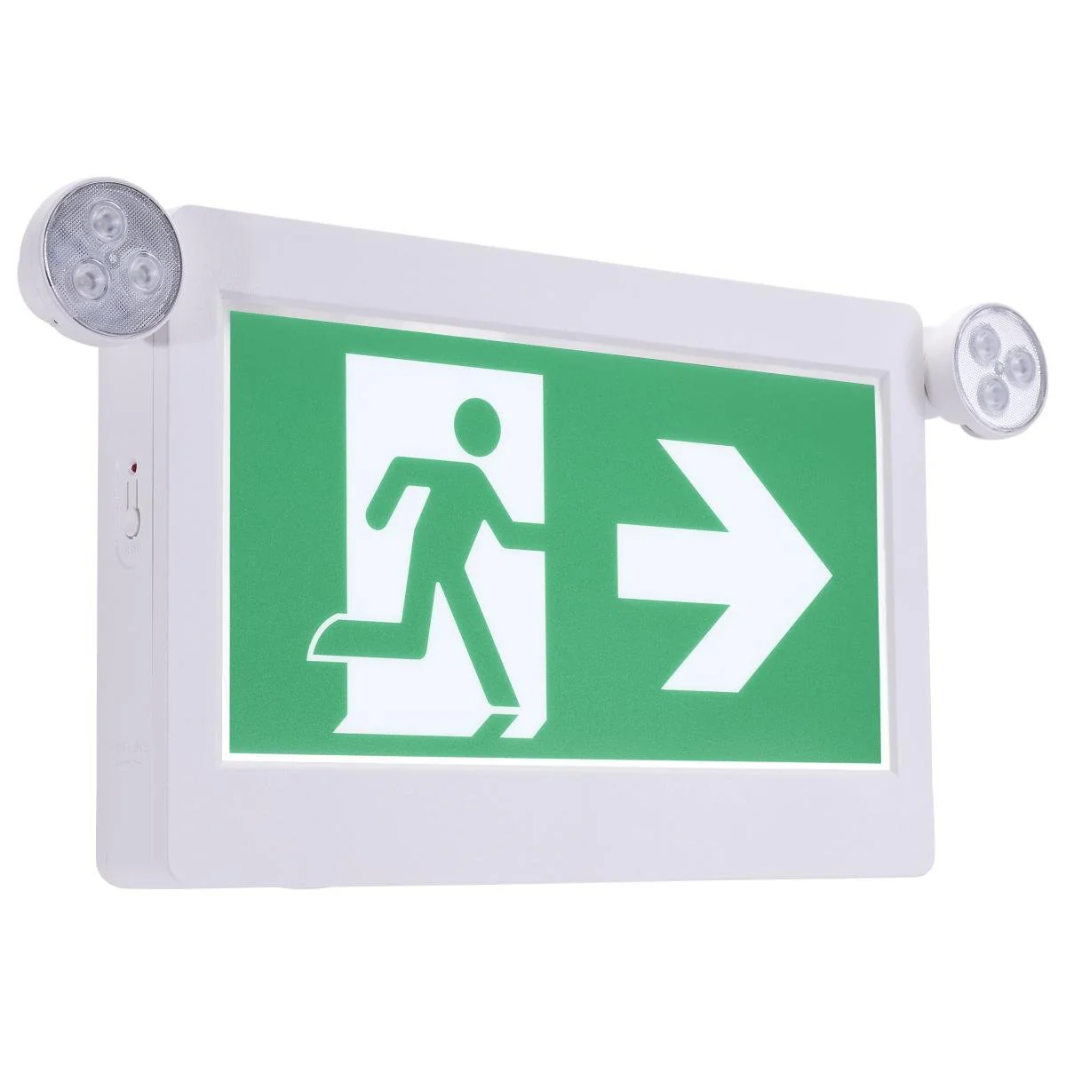 Running Man Green Combo Exit Sign/Emergency Light; 2HR Backup; Single/Dual Face; Universal Mounting