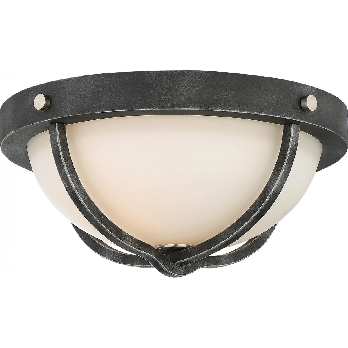 Sherwood - 2 Light 15" Flush Fixture with Satin White Glass - Iron Black Finish with Brushed Nickel Accents