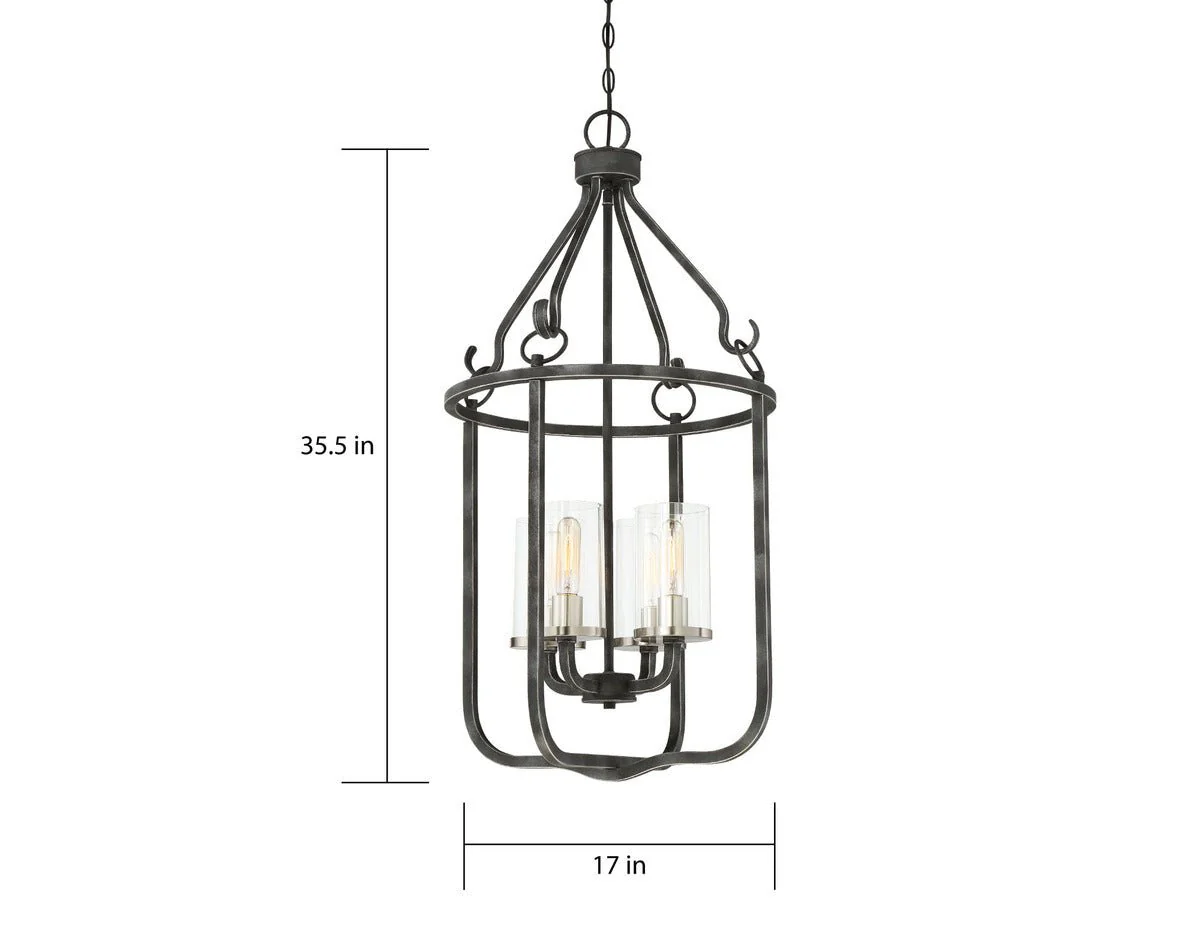Sherwood - 4 Light Caged Pendant with Clear Glass -Iron Black Finish with Brushed Nickel Accents - Image 3