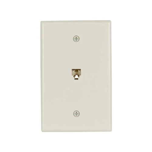 Telephone Jack Wallplate, Light Almond, Thermoplastic, Mid-size, 4-Conductor Jack