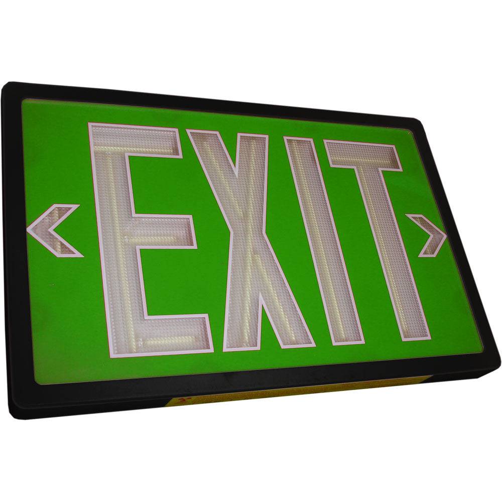 Tritium Exit Sign, Double Face Green/Black 20 Year
