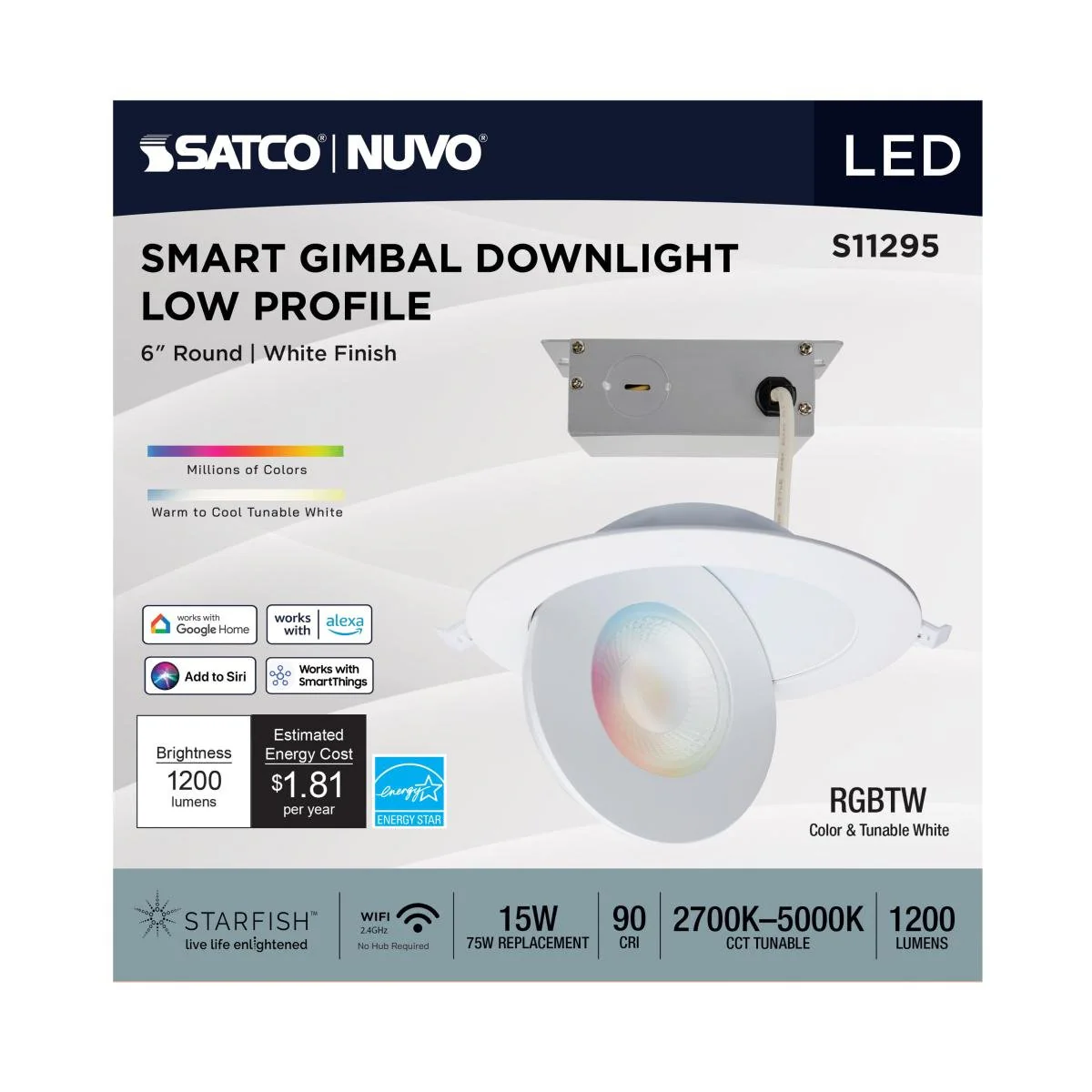 White RGB & Tunable White 15 Watt; LED Gimbaled Downlight; 6 Inch - Image 4